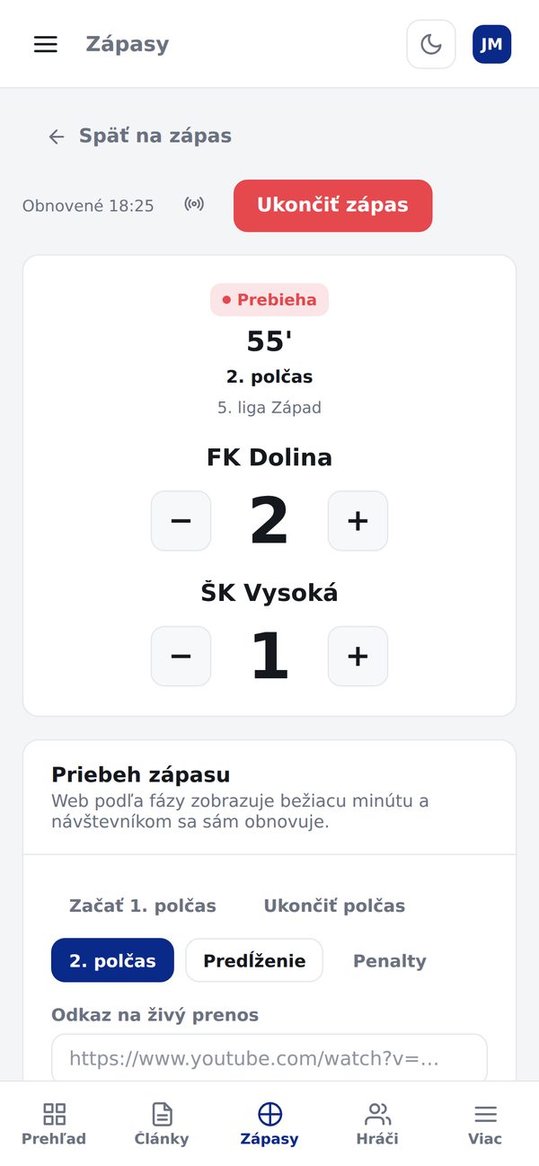 Ovládanie živého záznamu v administrácii na mobile